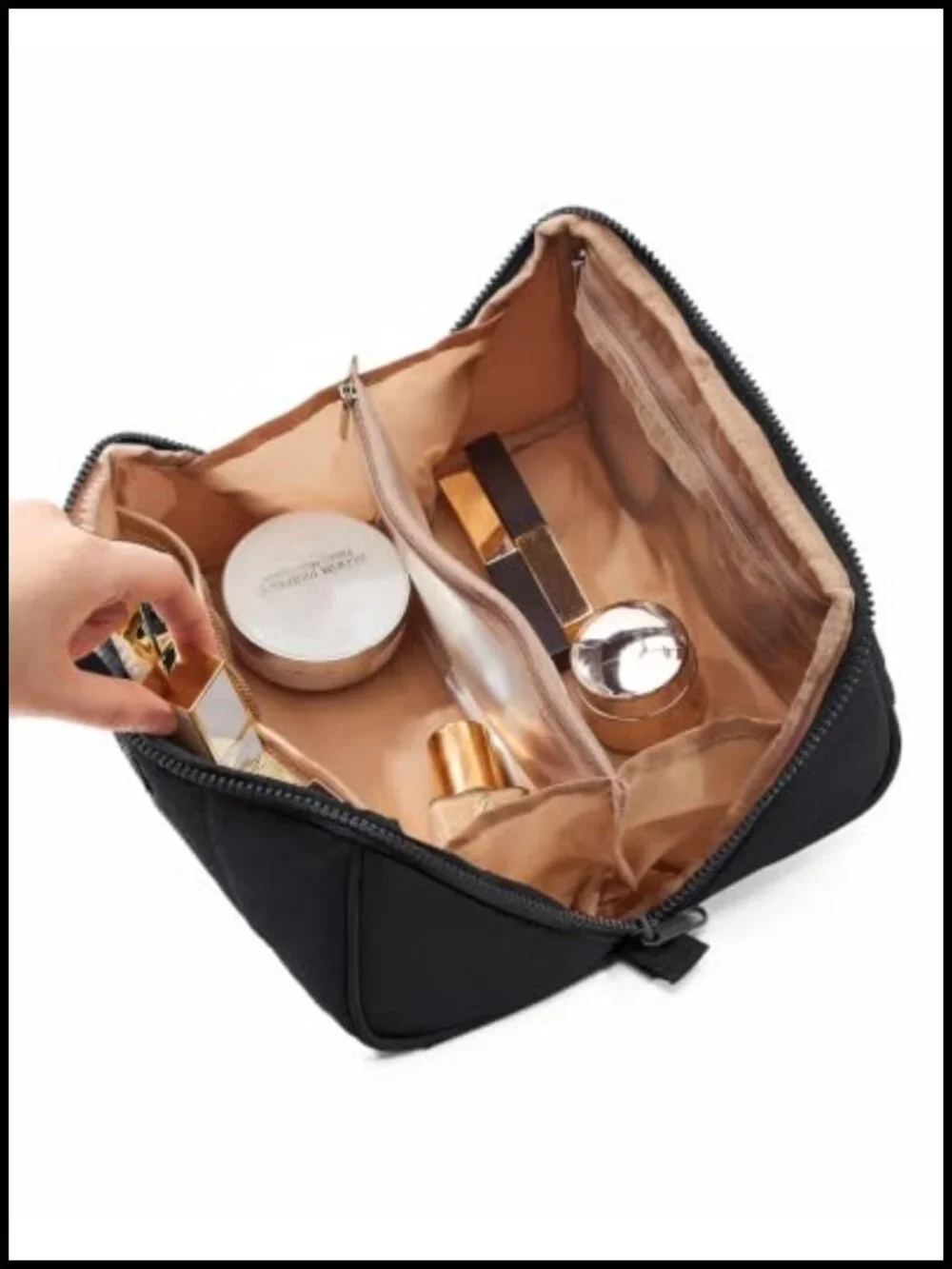 Fluffy Travel Makeup Bag with Dividers & Brush Holder